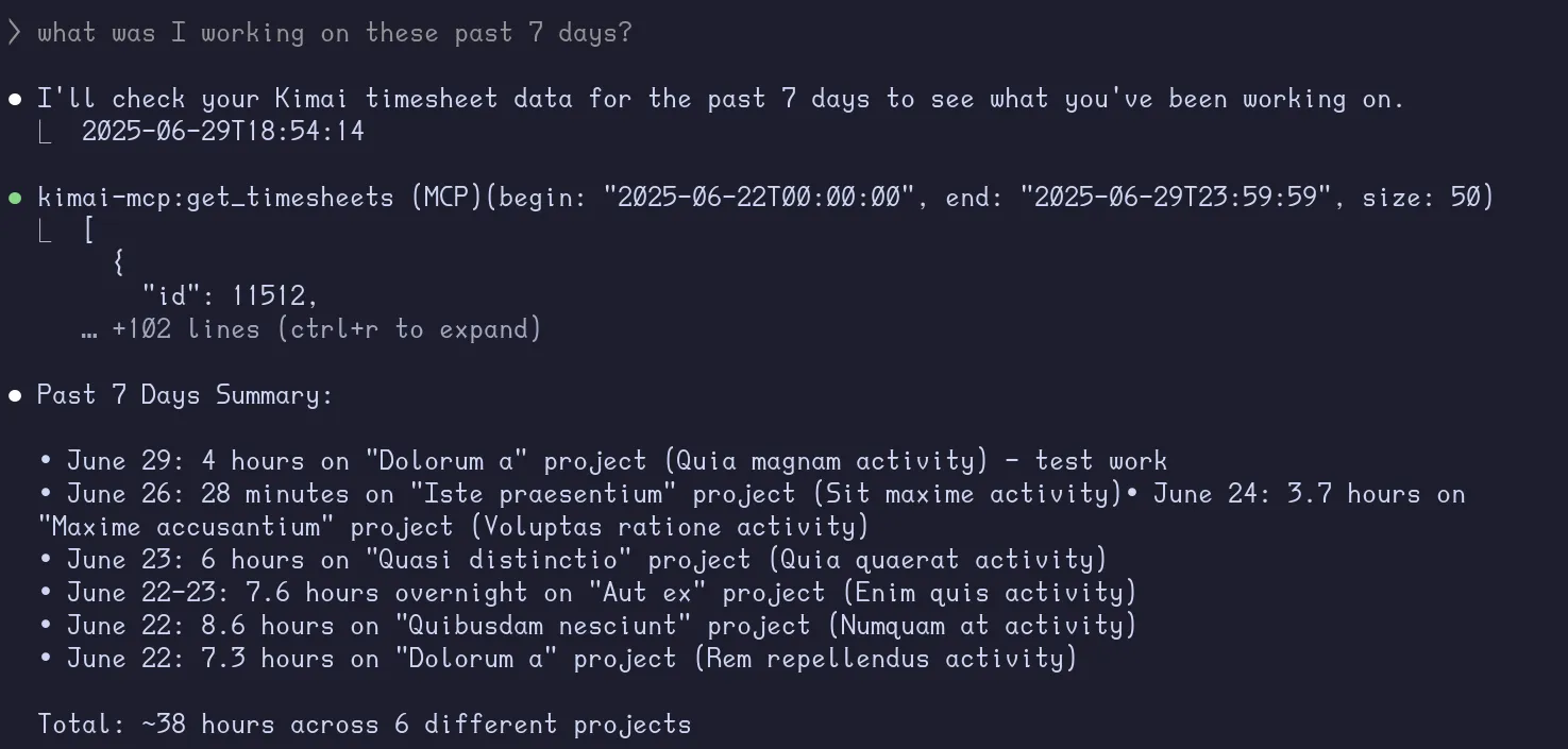 MCP Get Timesheets Past 7 Days